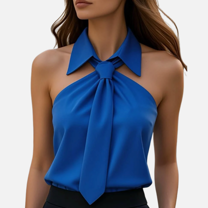 Women's Sleeveless Halter Tie-Neck Top | Bow Knot Backless Satin Chiffon Blouse