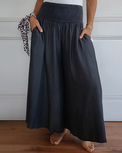 Women's Wide Leg Pants with Smocked Waist and Pockets