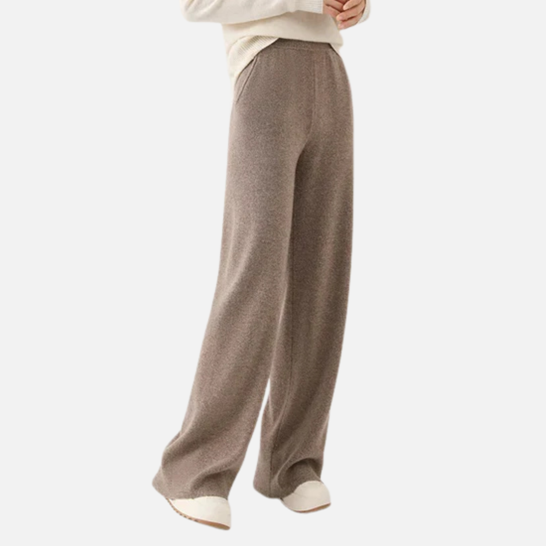 Pantalones de punto de pernera ancha para mujer | Pantalones de chándal acanalados con cintura elástica