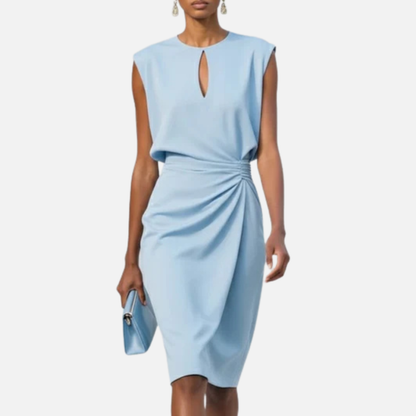Remedios | Vestido midi fruncido con escote tipo ojo de cerradura para mujer