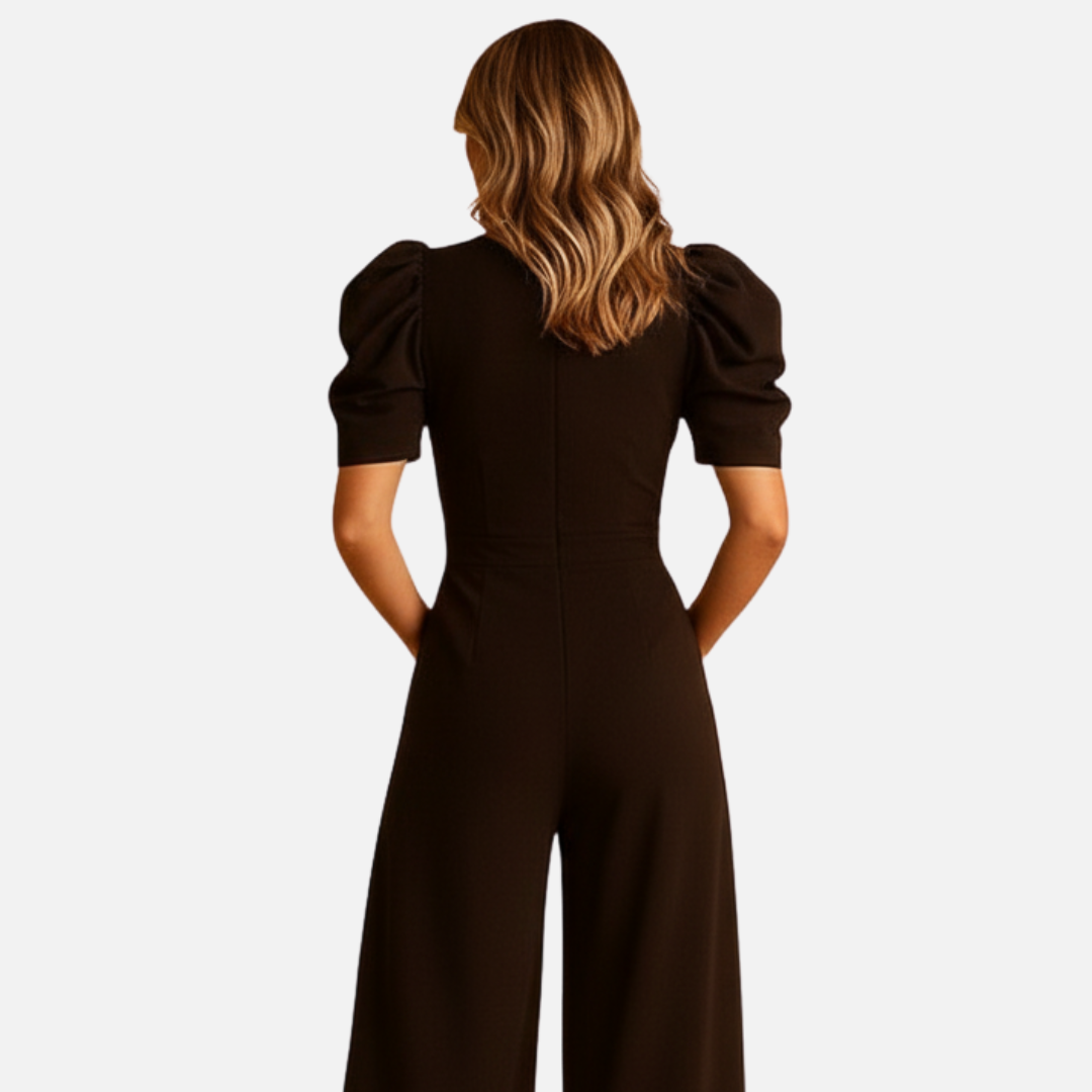 Mono de pierna ancha y manga abullonada para mujer - Ropa elegante para resort