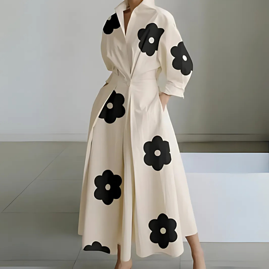 Women's Lapel Collar Wrap Maxi Dress with Pockets