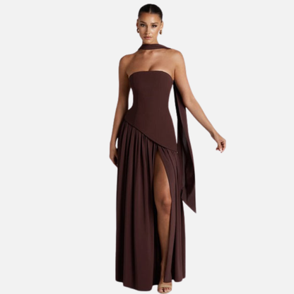 Maxivestido de chifón sin tirantes para mujer