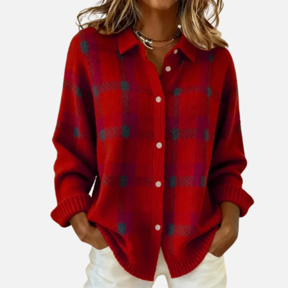 Melissa | Camisa a cuadros de mujer con botones, manga larga, estilo extragrande