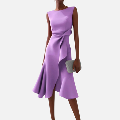 Vestido Midi de Cóctel Elegante con Volantes para Mujer
