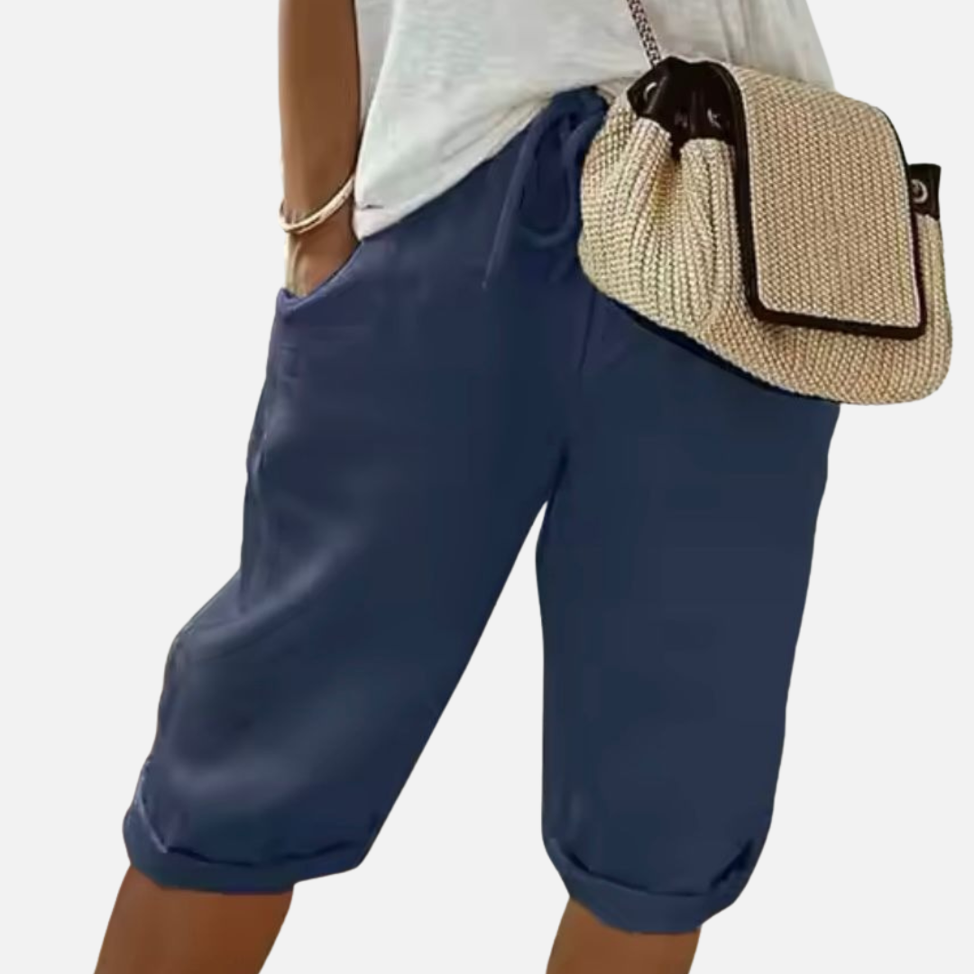 Pantalones cortos de lino tipo cropped para mujer