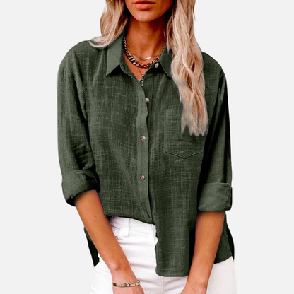Women's Oversized Linen Shirt | Long Sleeve Button-Down Casual Blouse
