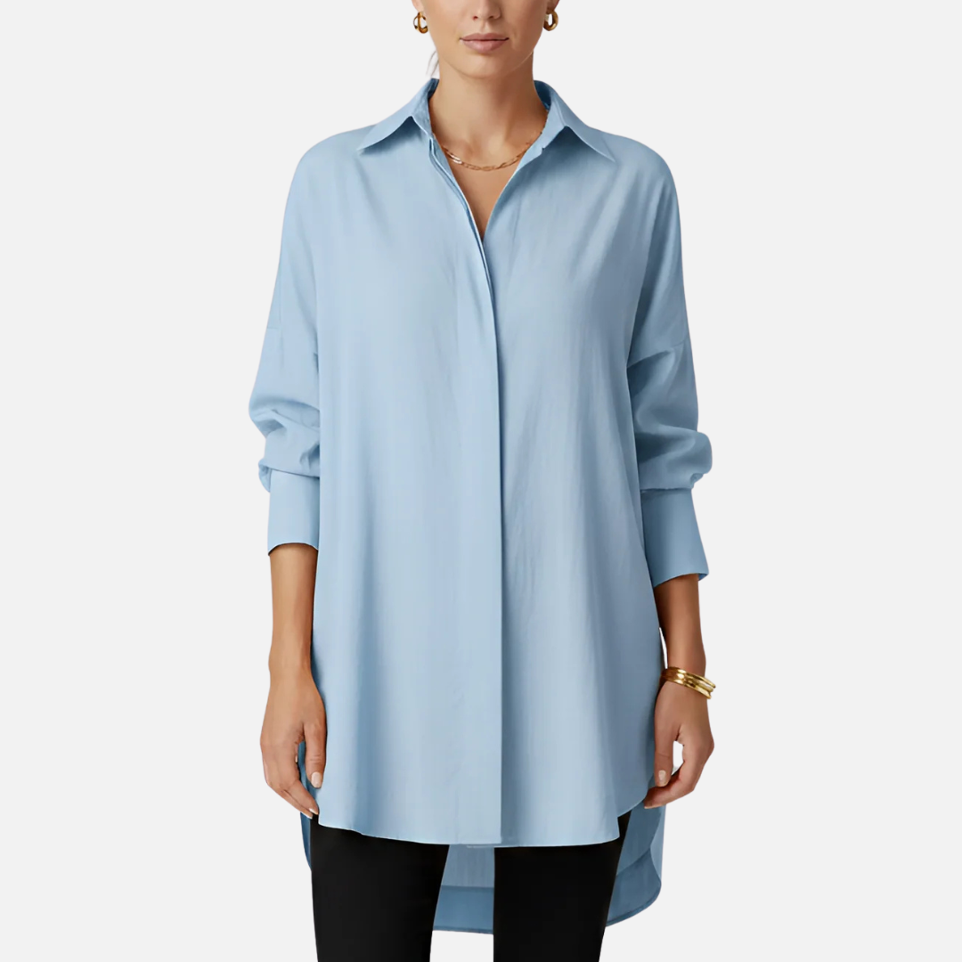 Camisa tipo túnica extragrande abotonada para mujer