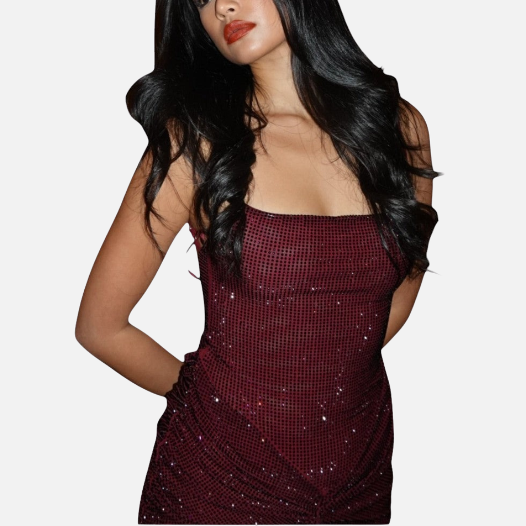 Vestido largo de noche formal con lentejuelas para mujer | Vestido de noche brillante sin espalda con tirantes finos