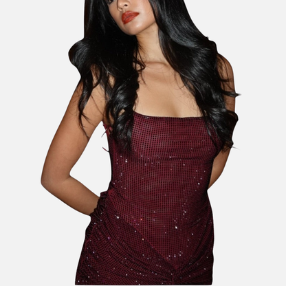Vestido largo de noche formal con lentejuelas para mujer | Vestido de noche brillante sin espalda con tirantes finos