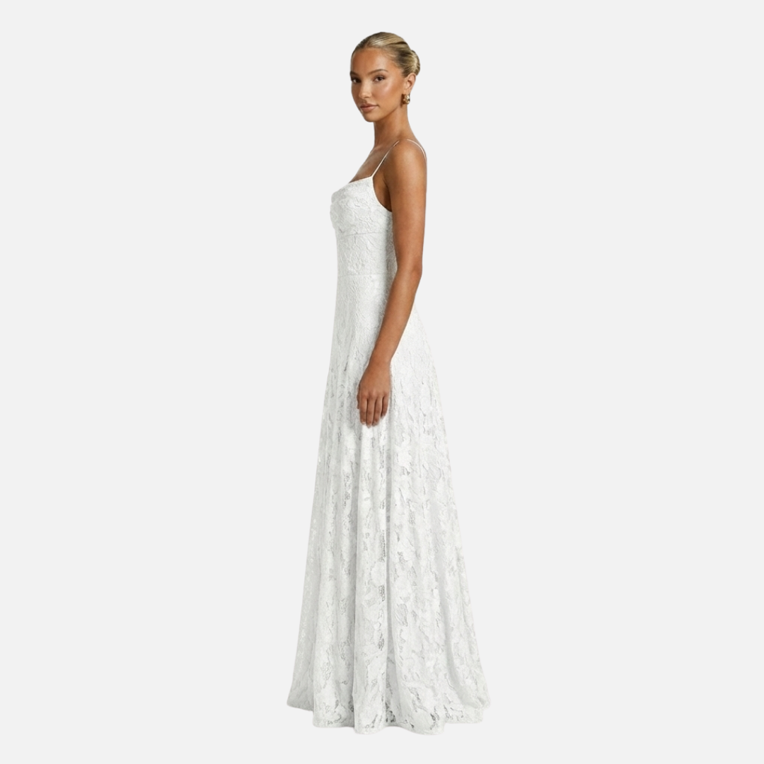 Elegante Vestido de Noche Largo de Encaje con Tirantes Delgados - Vestido de Novia Largo