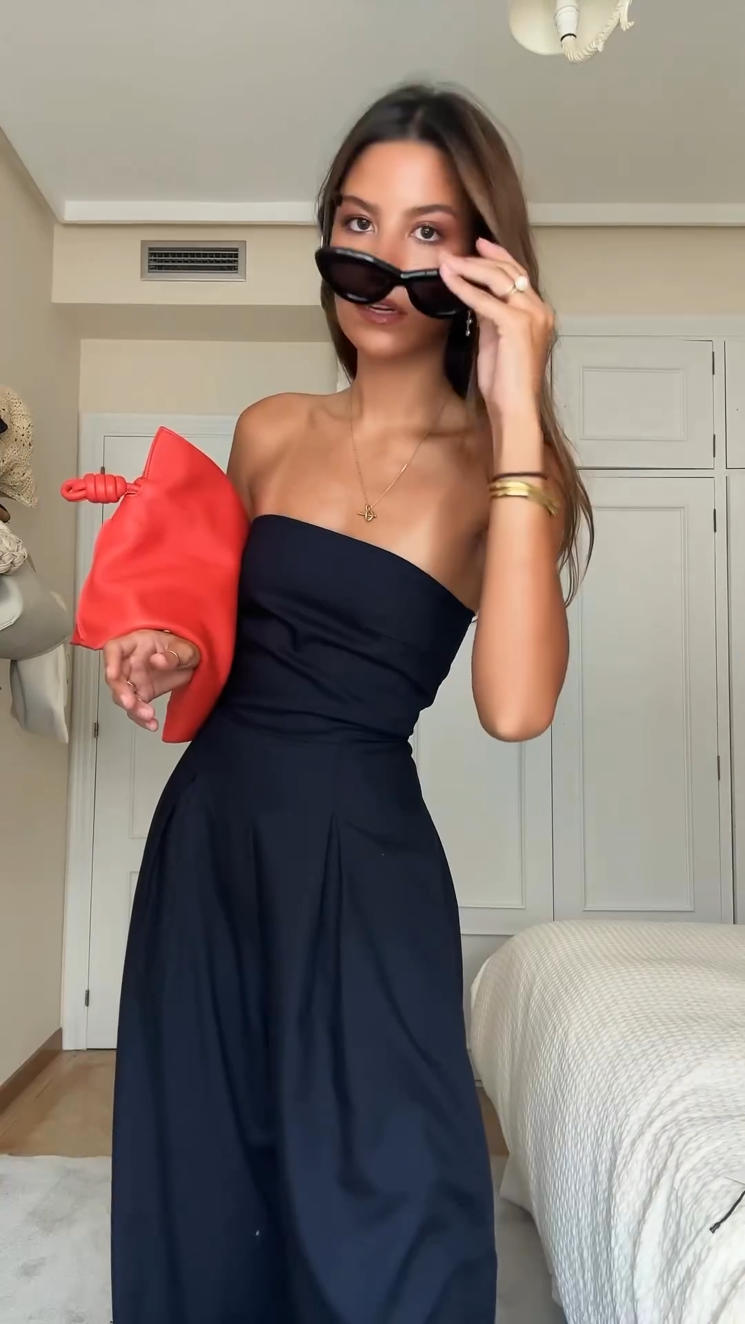 Women's Strapless Wide-Leg Jumpsuit with Pockets