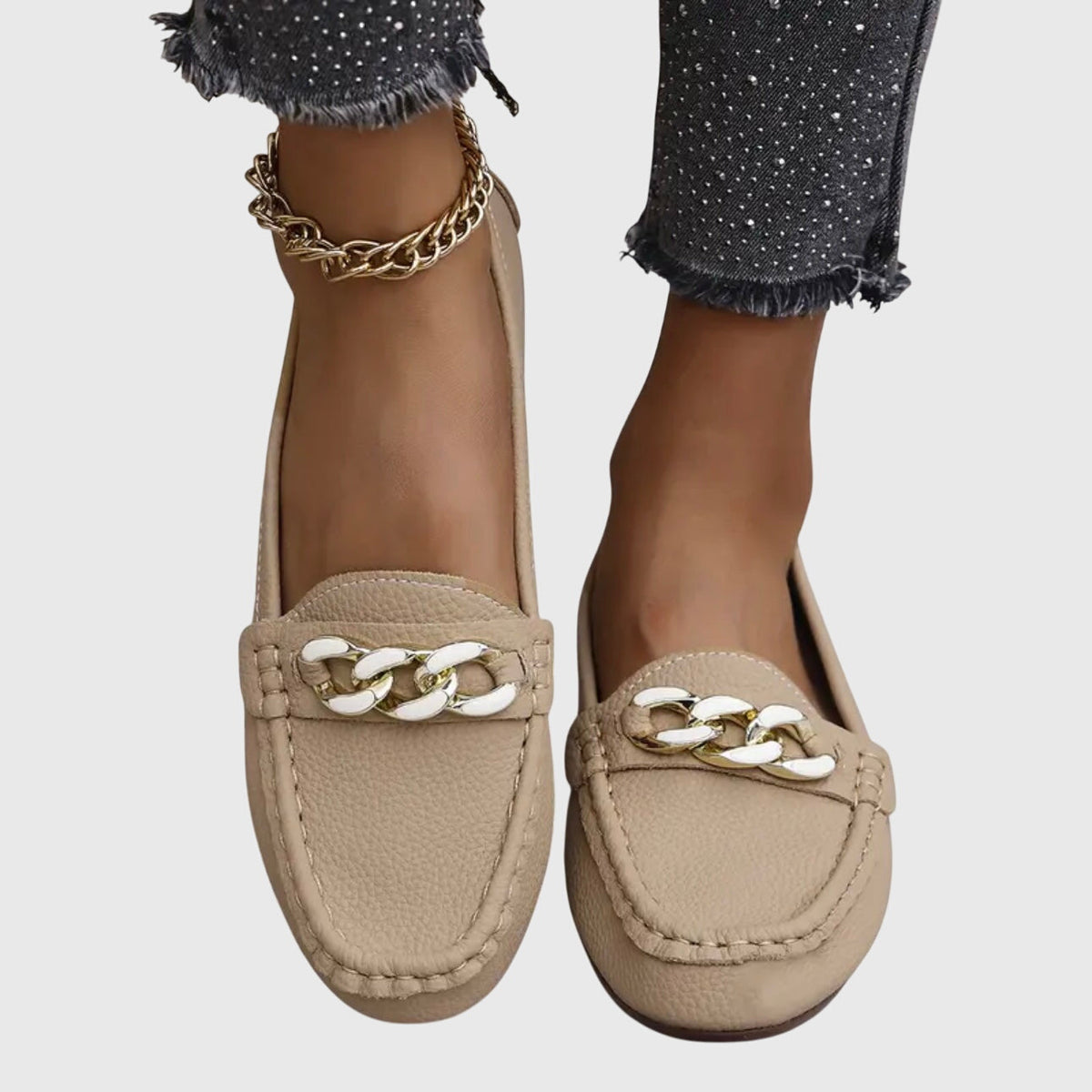 Women's Slip-On Loafers with Gold Chain Detail