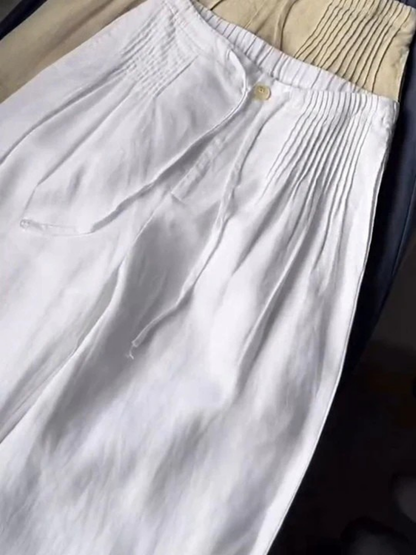 Women's High-Rise Wide-Leg Pants with Drawstring Waist