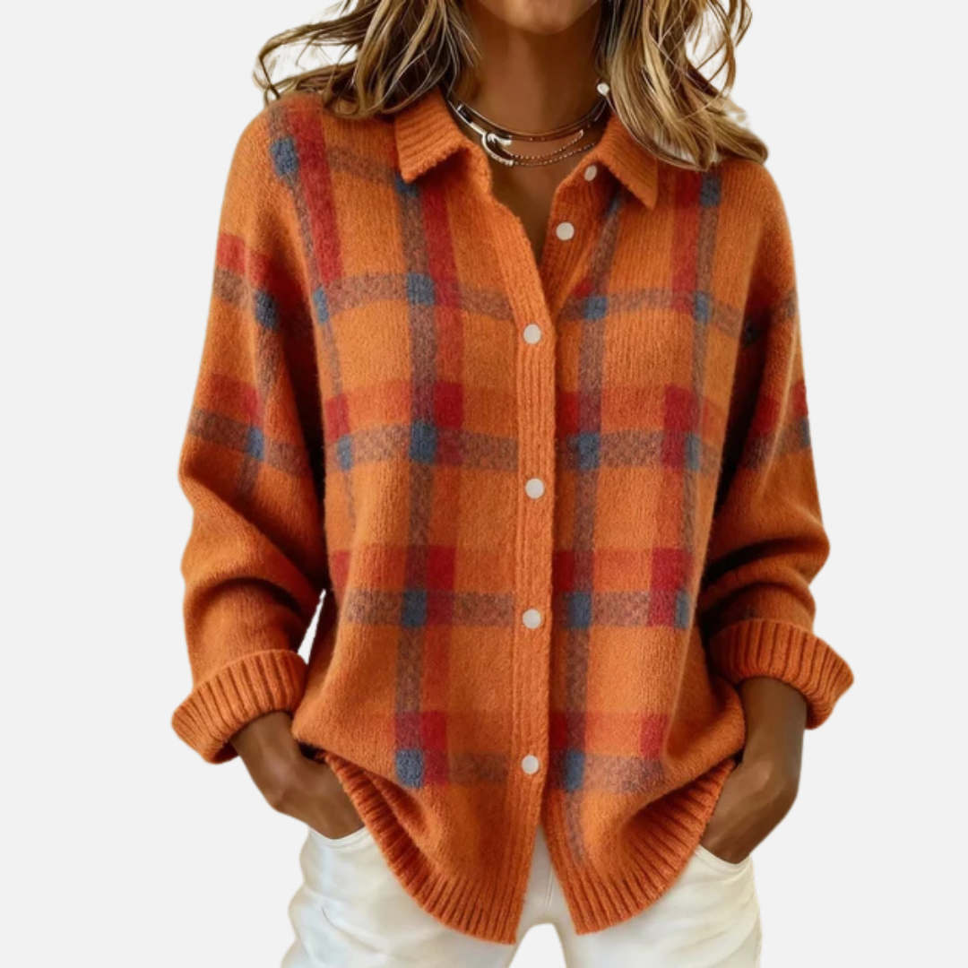 Melissa | Camisa a cuadros de mujer con botones, manga larga, estilo extragrande