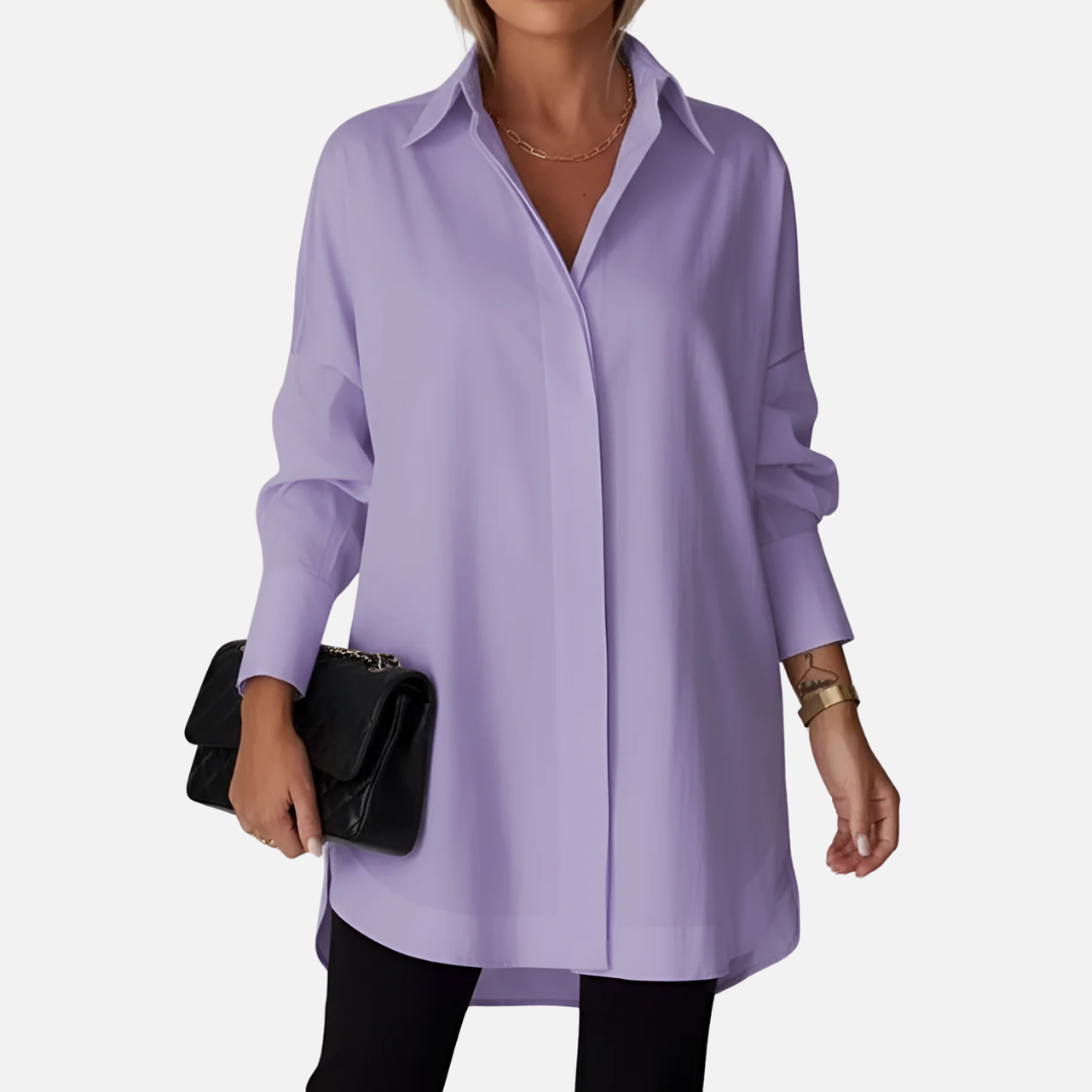 Camisa tipo túnica extragrande abotonada para mujer