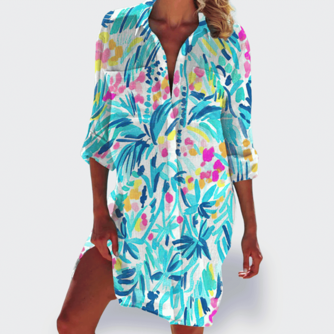 Women's Tie-Dye Shirt Dress with Button Front