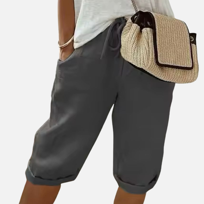 Pantalones cortos de lino tipo cropped para mujer