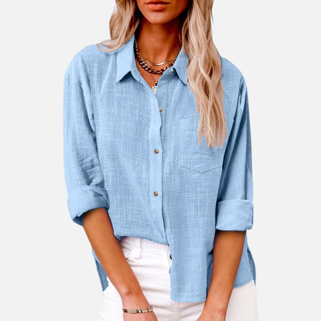 Women's Oversized Linen Shirt | Long Sleeve Button-Down Casual Blouse