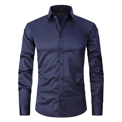 Men's Button-Up Shirt – Long Sleeve, Stretch, Wrinkle-Resistant