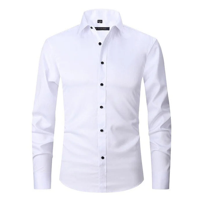 Men's Button-Up Shirt – Long Sleeve, Stretch, Wrinkle-Resistant