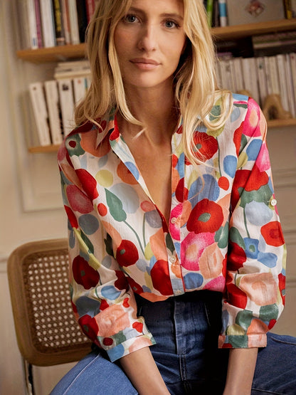 Women's Long Sleeve Floral Print Button-Up Shirt