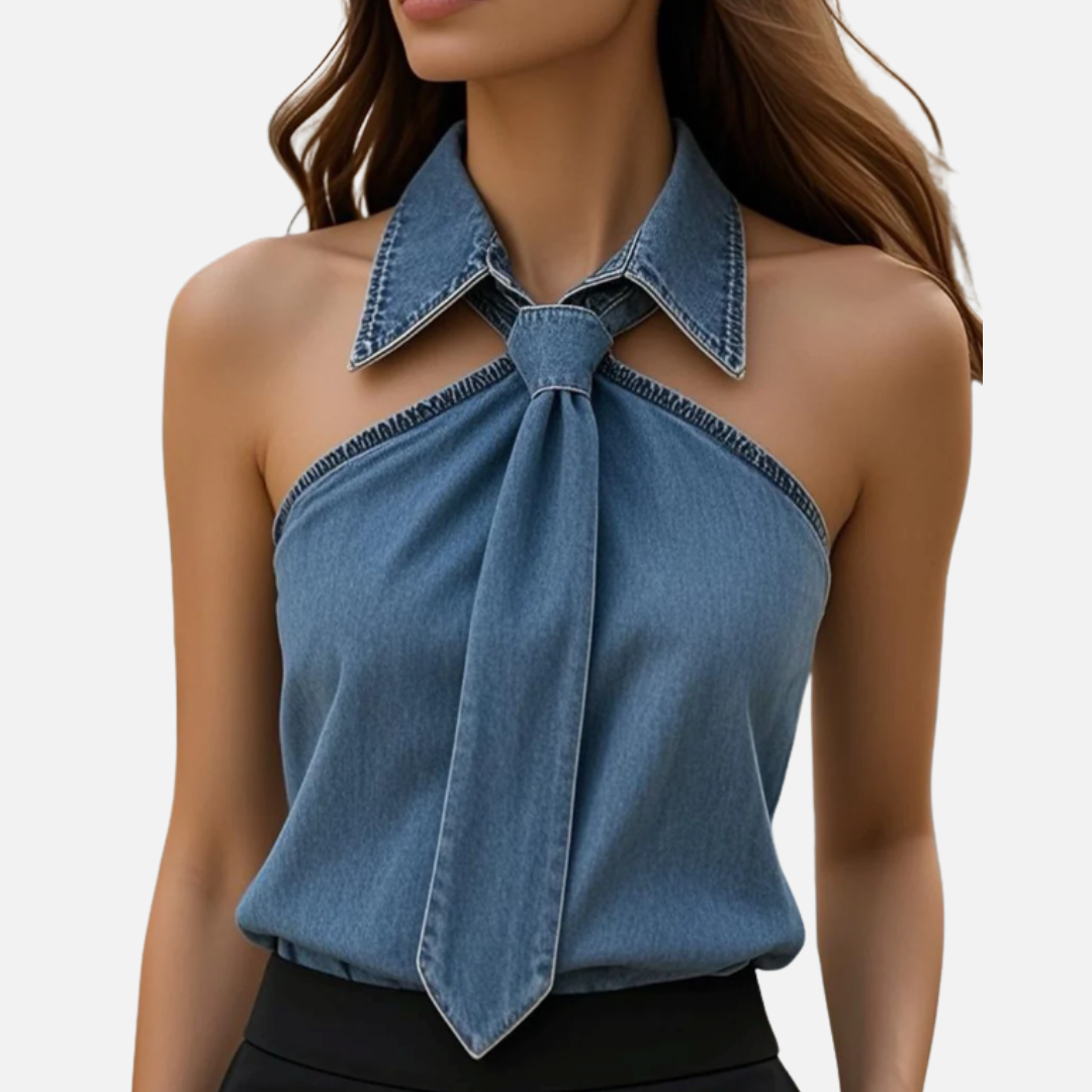 Women's Sleeveless Halter Tie-Neck Top | Bow Knot Backless Satin Chiffon Blouse