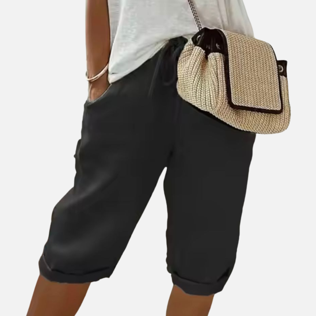 Pantalones cortos de lino tipo cropped para mujer