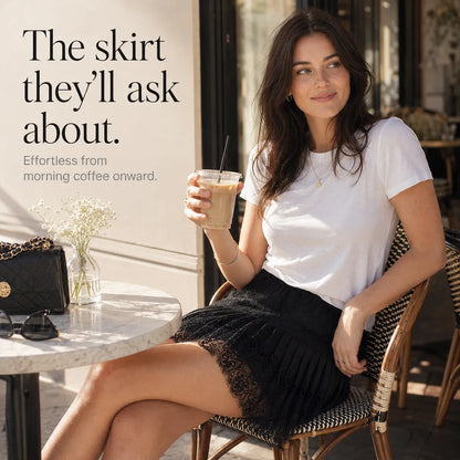 Women's Pleated Mini Skirt – Lace Trim, Elasticised Waistband
