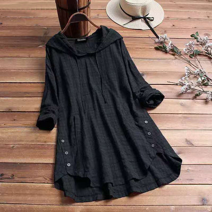 Women's Hooded Longline Tunic Top with Side Buttons