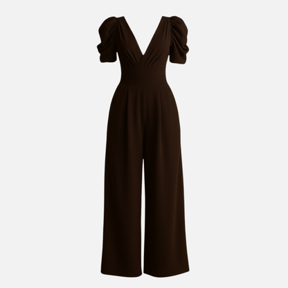 Mono de pierna ancha y manga abullonada para mujer - Ropa elegante para resort