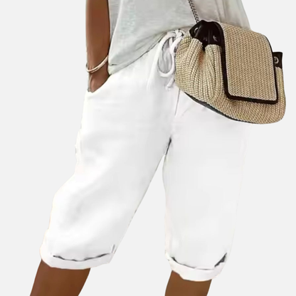 Pantalones cortos de lino tipo cropped para mujer