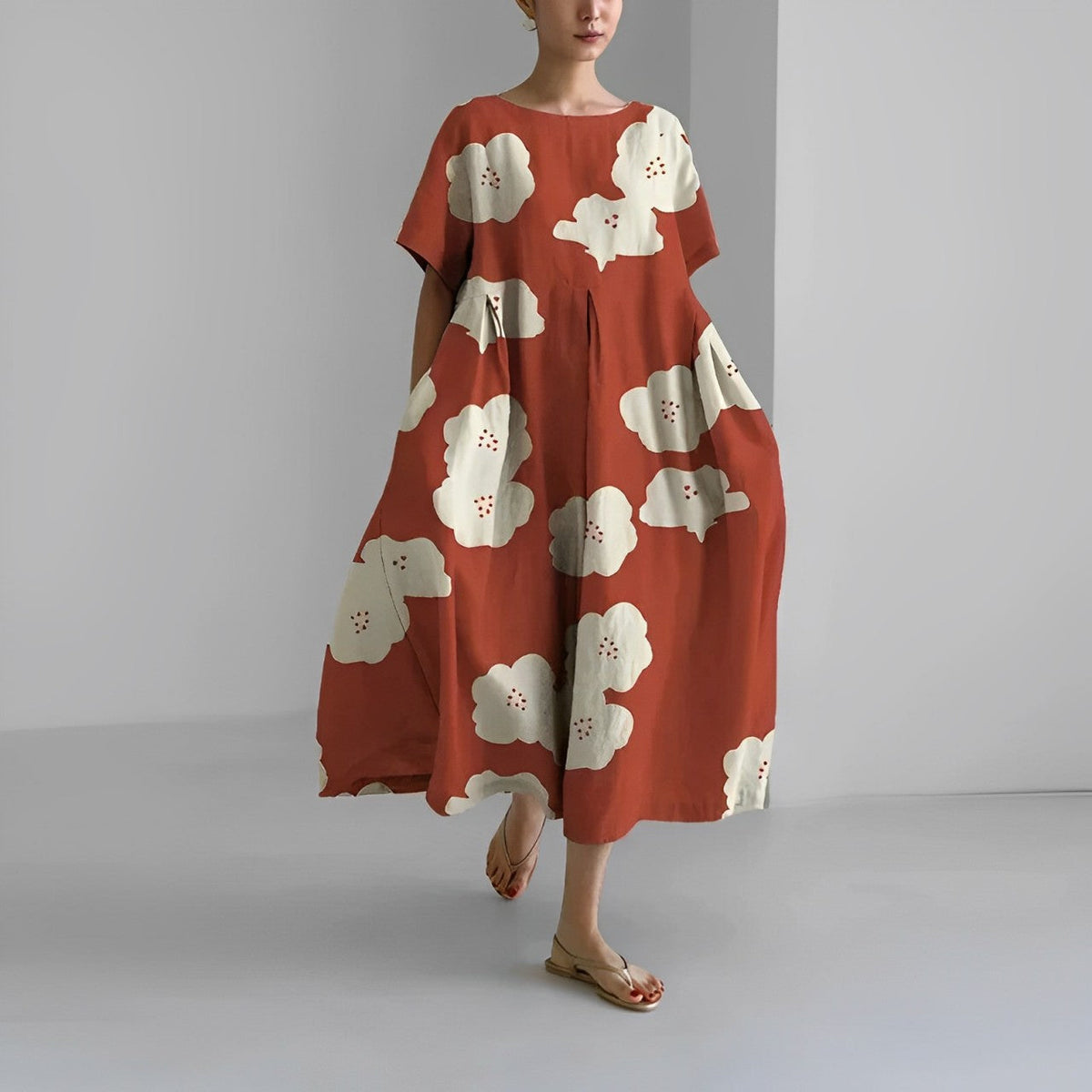 Women's Floral Short Sleeve Swing Maxi Dress