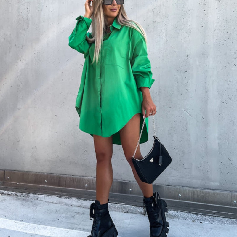 Women's Oversized Button Shirt with Chest Pocket