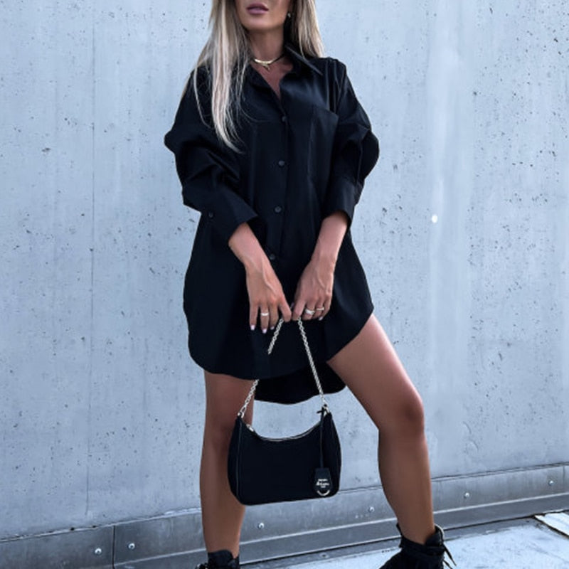 Women's Oversized Button Shirt with Chest Pocket