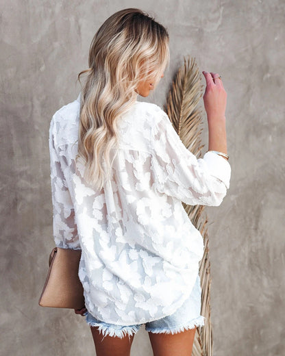 Women's Sheer Textured Long Sleeve Shirt