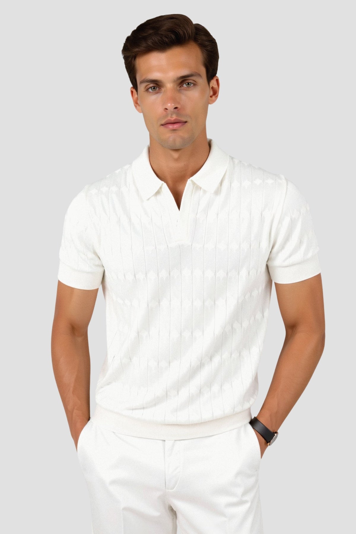 Men's Short Sleeve Textured Knit Polo Shirt