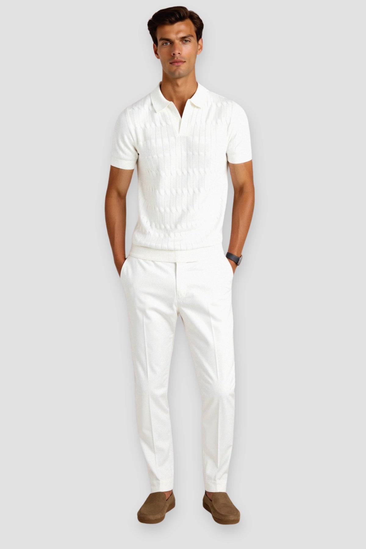 Men's Short Sleeve Textured Knit Polo Shirt