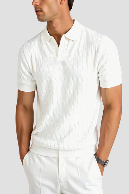 Men's Short Sleeve Textured Knit Polo Shirt