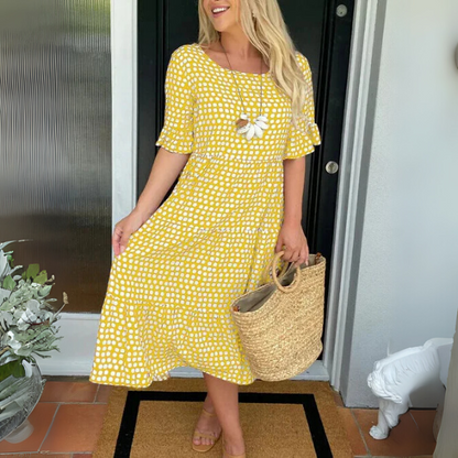Women's Tiered Midi Dress with Short Ruffle Sleeves