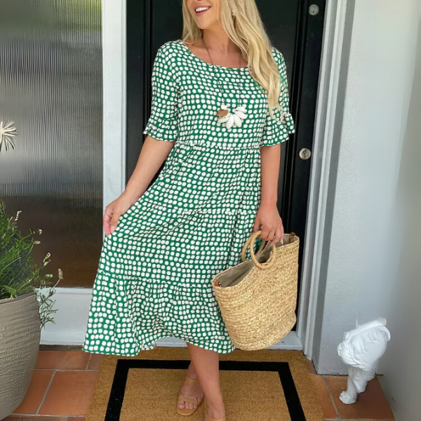 Women's Tiered Midi Dress with Short Ruffle Sleeves