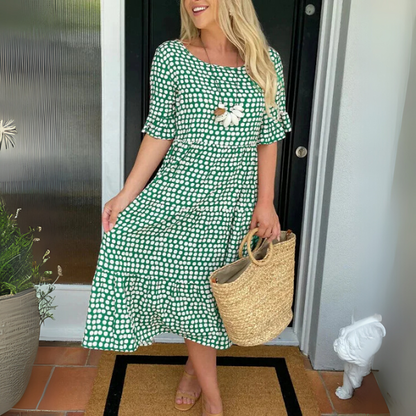 Women's Tiered Midi Dress with Short Ruffle Sleeves