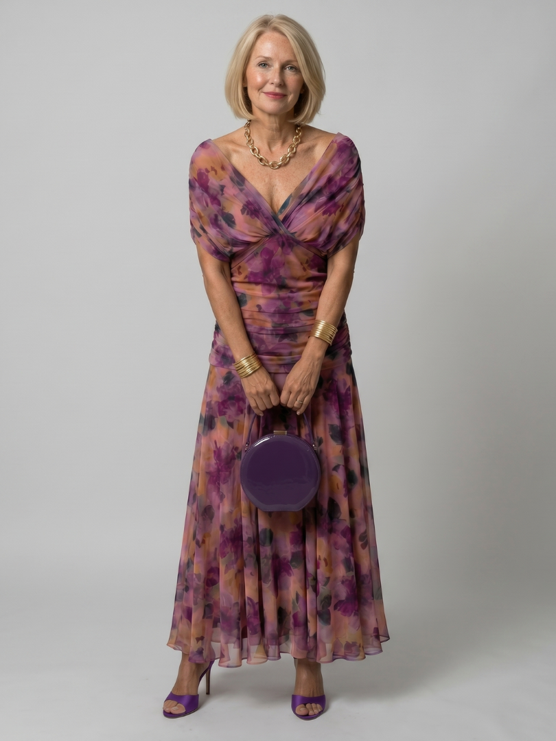 Carmen Flow Dress | Off Shoulder, Midi Length Summer Wedding Guest Dress 0