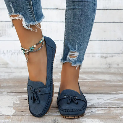 Women's Faux Suede Moccasin Flats with Tassel Detail