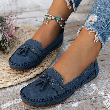 Women's Faux Suede Moccasin Flats with Tassel Detail