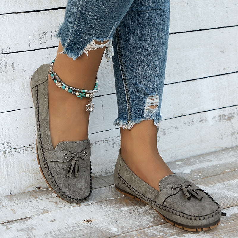 Women's Faux Suede Moccasin Flats with Tassel Detail