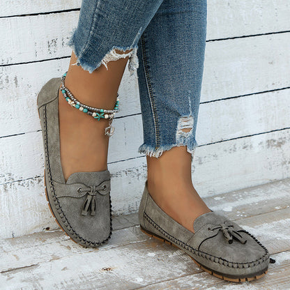Women's Faux Suede Moccasin Flats with Tassel Detail