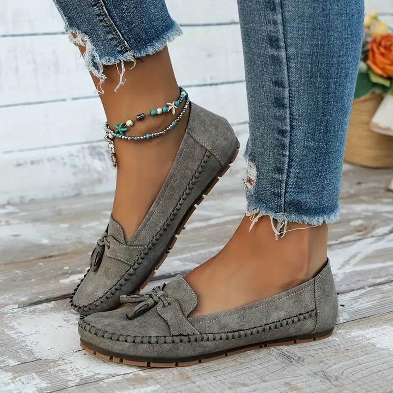 Women's Faux Suede Moccasin Flats with Tassel Detail