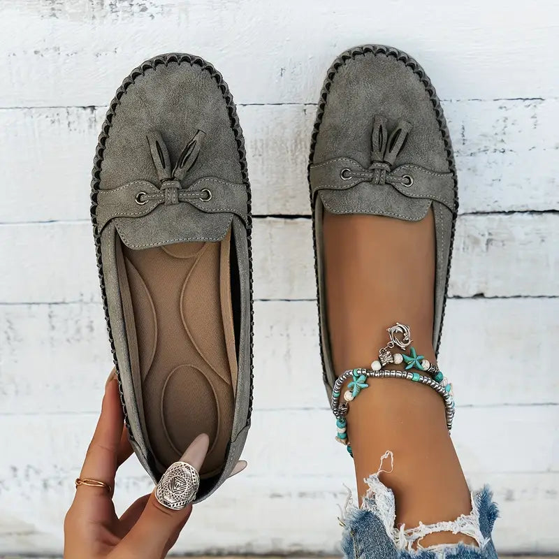 Women's Faux Suede Moccasin Flats with Tassel Detail