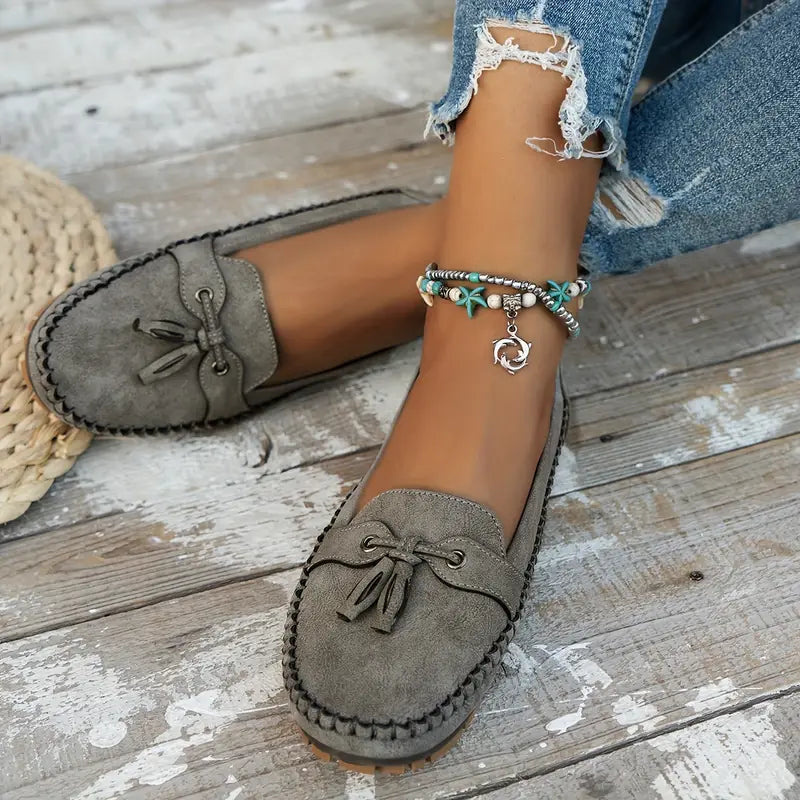 Women's Faux Suede Moccasin Flats with Tassel Detail